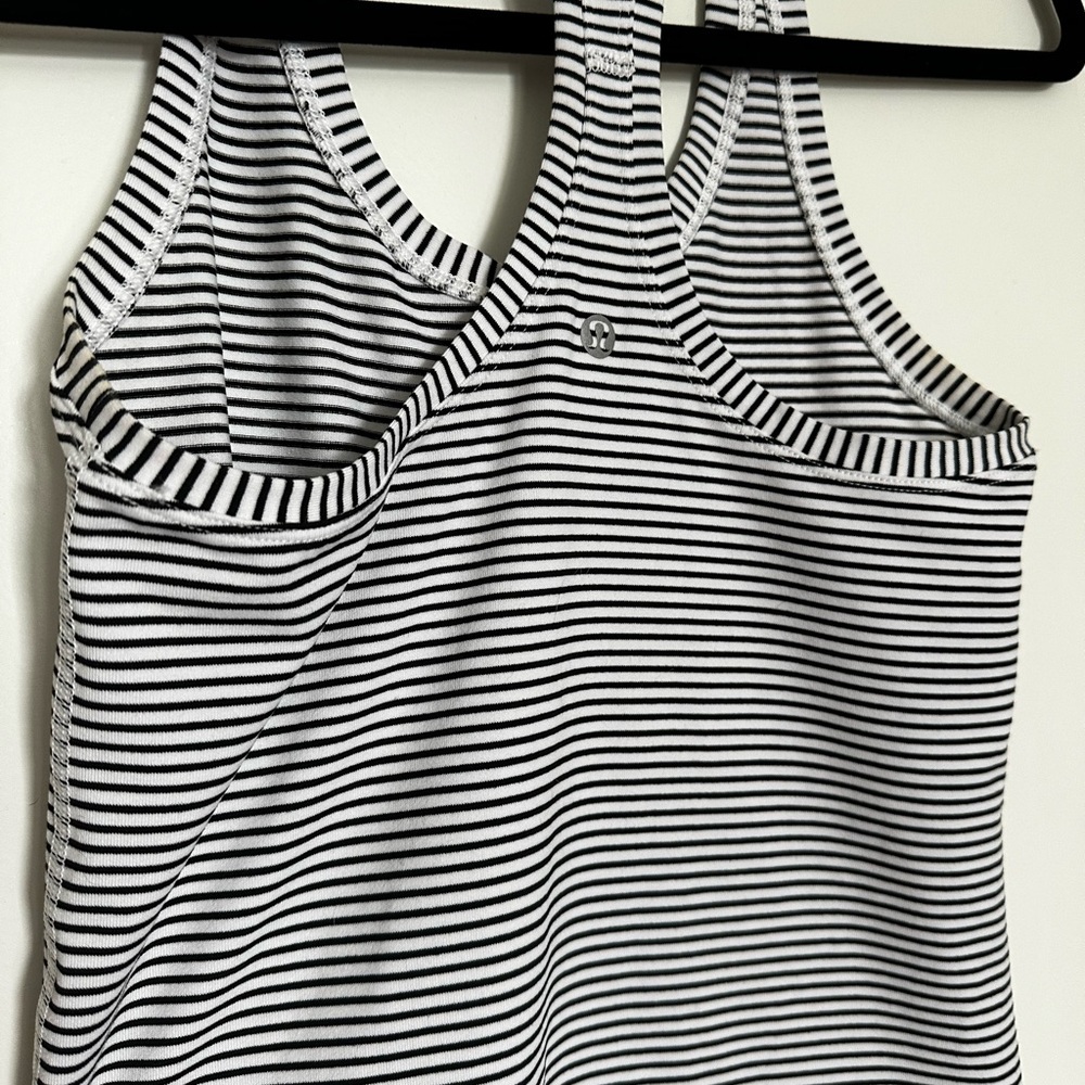 Black and White Striped Lulu Align Waist Length Top